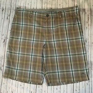 Tommy Bahama Men's Flat Front Shorts Chino Plaid Brown Blue Size 36